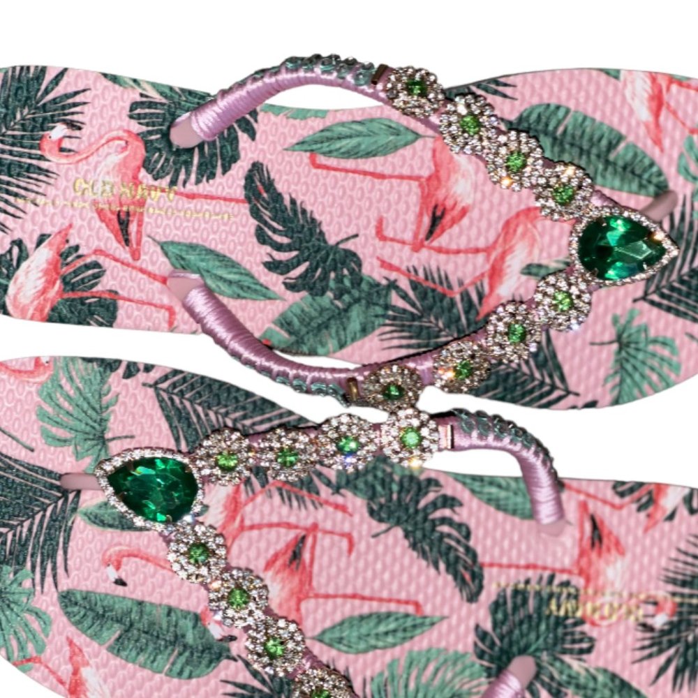 Pink Flamingo Flip Flops, Tropical Bird Sandals, Beach Shoes, Bachelorette Party - Picture 3 of 16